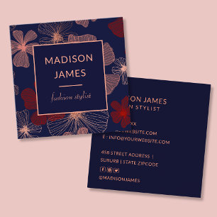 Modern Trendy Chic Floral Fashionable Professional Square Business Card