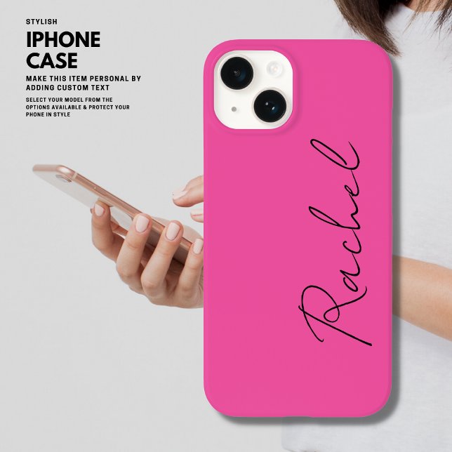 Modern Trendy Chic Hot Pink Script Monogram Name Case-Mate iPhone Case (Creator Uploaded)