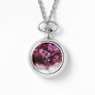 Modern trendy chic purple amethyst monogrammed watch