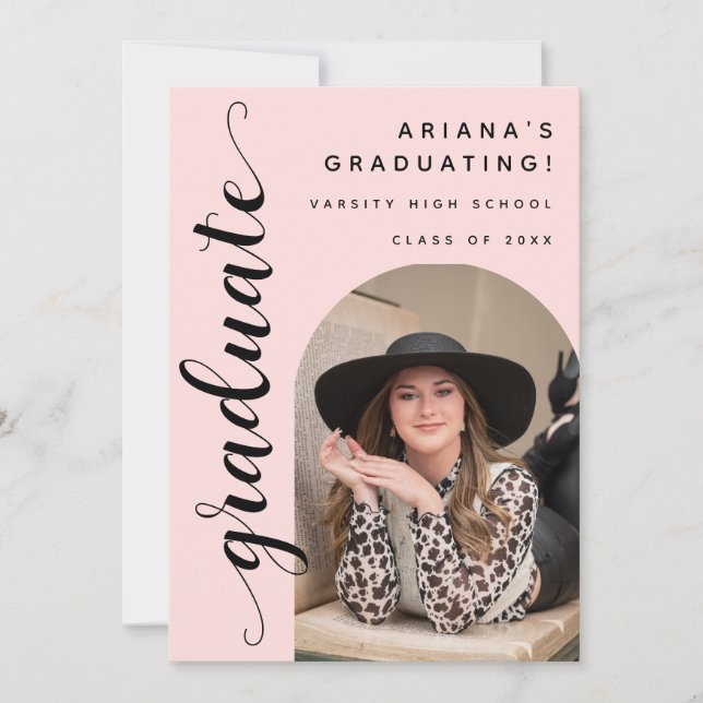 Modern Trendy Chic Script Pink Graduation Party Invitation (Front)