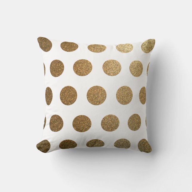 Modern Trendy Chic White Gold Polka Dots Cushion (Front)
