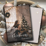Modern Trendy Christmas Couple Photo Holiday Card<br><div class="desc">A trendy urban modern holiday photo flat greeting card with a couple's photo and name with a simple minimal background with string lights and holiday tree. Smoky neutral colours. This phot is a placeholder that must be replaced with your own creative holiday photo.</div>