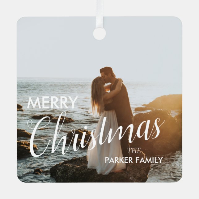 Modern Trendy Christmas Dark Dusky Couple Photo Metal Tree Decoration (Front)