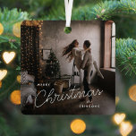 Modern Trendy Christmas | Dark Dusky Couple Photo Metal Tree Decoration<br><div class="desc">A trendy stylish holiday photo ornament with modern and handwritten script typography in white over a full photo with black faded tint. The photo and name can be easily customized for a personal touch. A simple, minimalist and contemporary christmas design to stand out this holiday season! The image shown is...</div>
