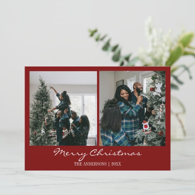 Modern Trendy Christmas Family Photo Chic Holiday Card (Standing Front)