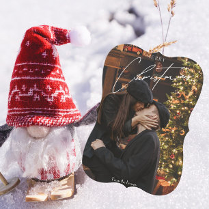 Modern Trendy Christmas Romantic Couple Photo Card