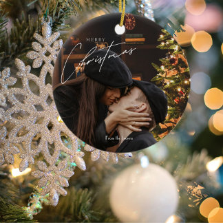 Modern Trendy Christmas |  Romantic Couple Photo  Ceramic Tree Decoration
