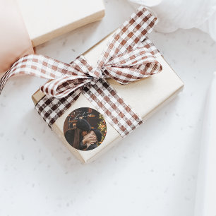 Modern Trendy Christmas Romantic Couple Photo Classic Round Sticker