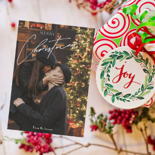 Modern Trendy Christmas Romantic Couple Photo Enclosure Card