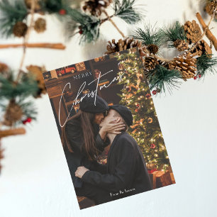 Modern Trendy Christmas    Romantic Couple Photo  Holiday Card