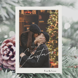 Modern Trendy Christmas Romantic Couple Photo Thank You Card