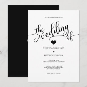 Modern Trendy Classic Black & White Heart Wedding Invitation