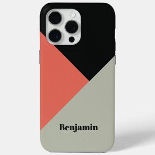 Modern Trendy Colour Blocks Personalised Name Blac iPhone 15 Pro Max Case