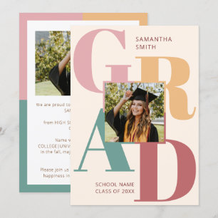 Modern Trendy Colour Typography 2 Photo Graduation Announcement
