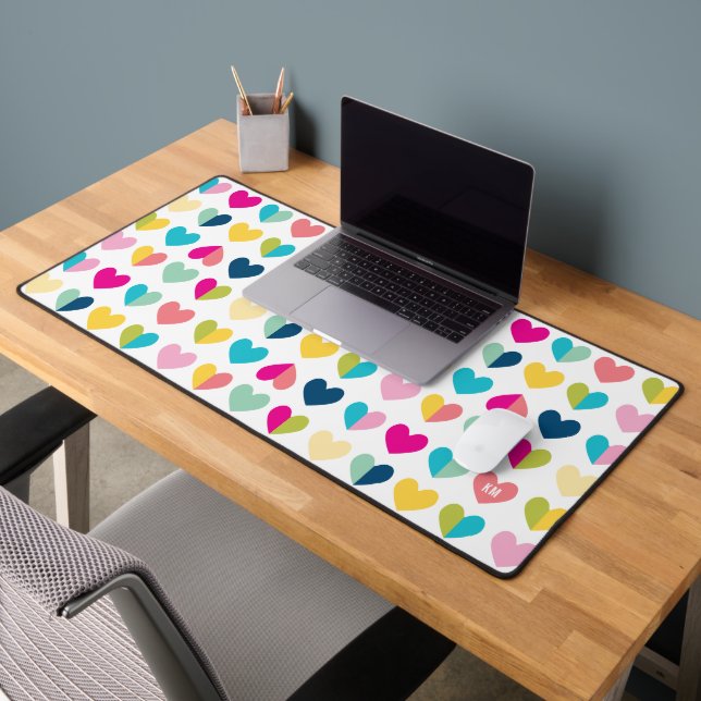 MODERN TRENDY colourful bright heart pattern Desk Mat (Office 2)