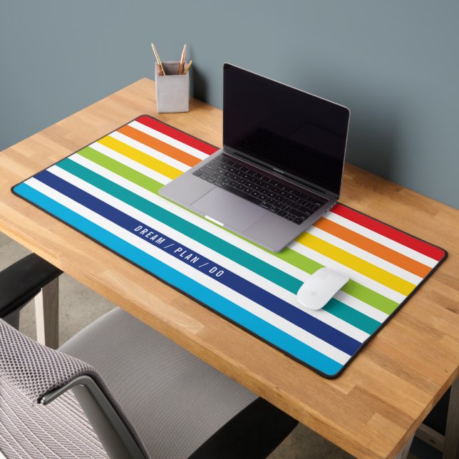 MODERN TRENDY colourful bright rainbow stripe Desk Mat (Office 2)