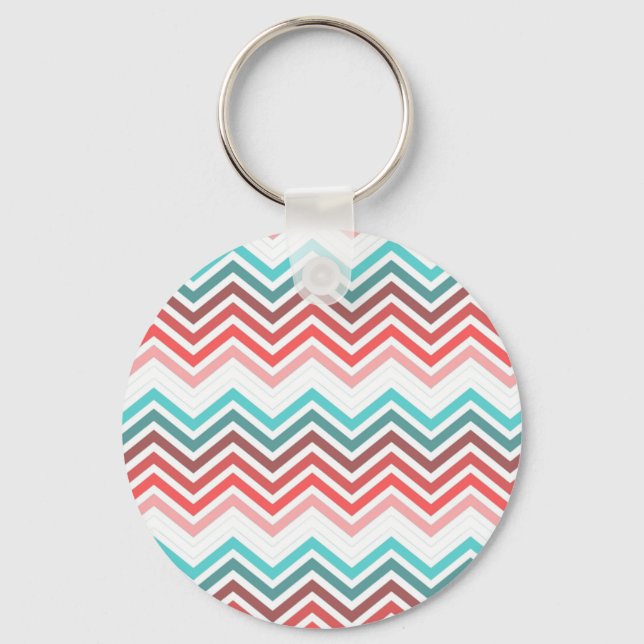Modern, trendy, colourful chevron zigzag key ring (Front)