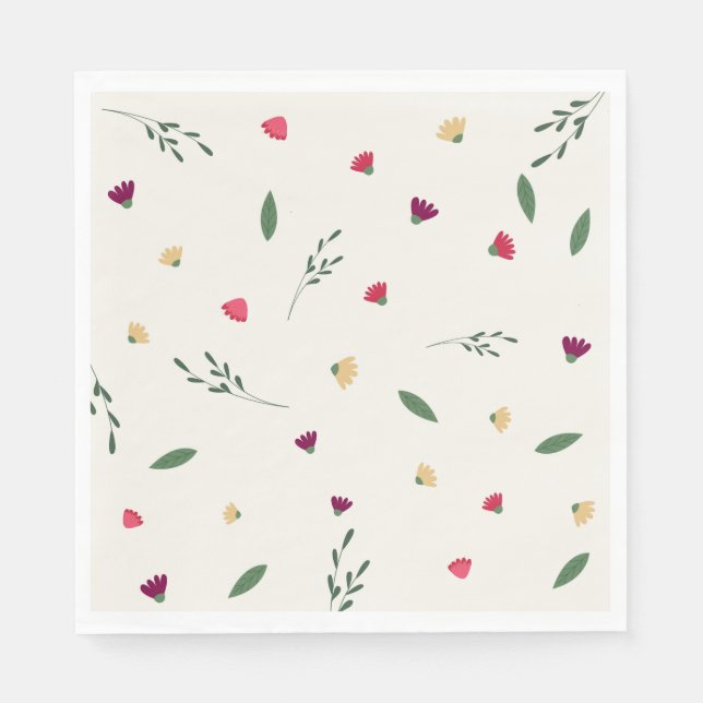 Modern Trendy Colourful Floral Wildflowers Napkin (Front)