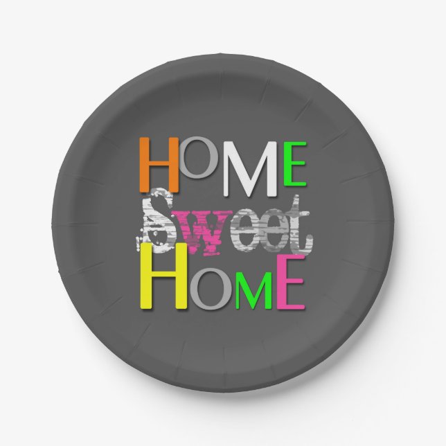 Modern Trendy Colourful Home Sweet Home Paper Plate (Front)