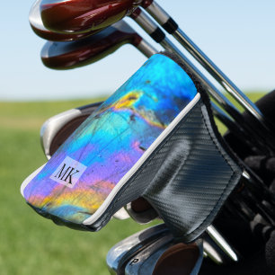 Modern Trendy Colourful Marble Initial Monogram Golf Head Cover