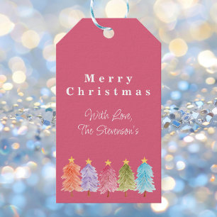 Modern Trendy Colourful Pink Christmas Tree Gift Tags