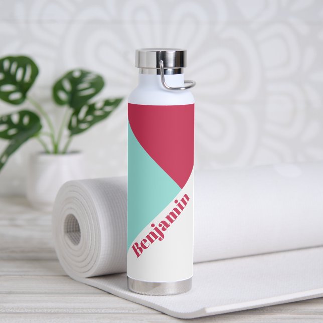 Modern Trendy Colourful Pink  Personalised Name Water Bottle (Yoga)