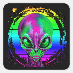 Modern Trendy Colourful Rainbow Alien Square Sticker