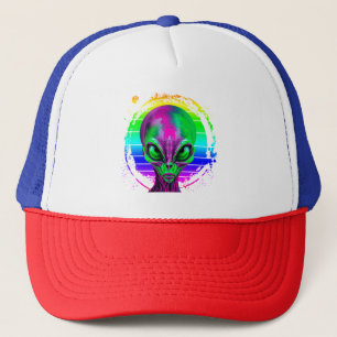 Modern Trendy Colourful Rainbow Alien Trucker Hat