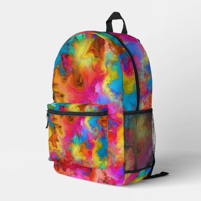 Modern trendy Colourful Rainbow Art Printed Backpack (Back Corner Right)