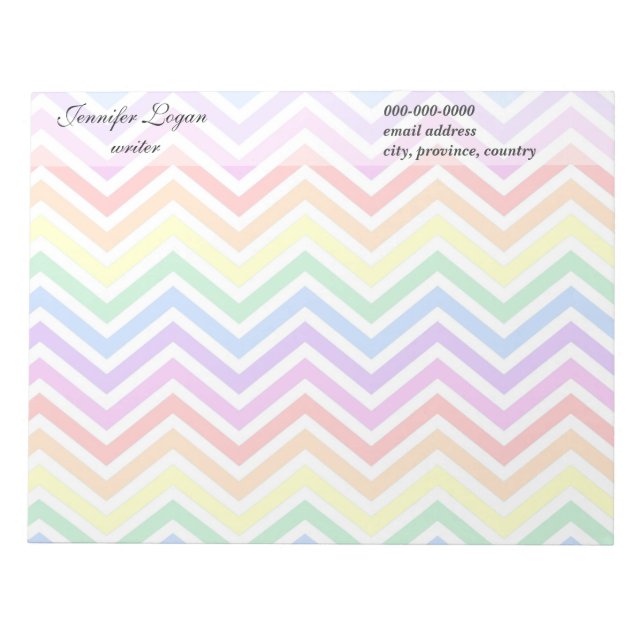 modern, trendy colourful rainbow chevron zigzag notepad (Front)