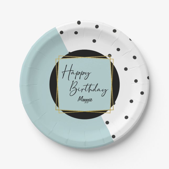 Modern Trendy Confetti Dots Birthday for Her Paper Plate (Front)