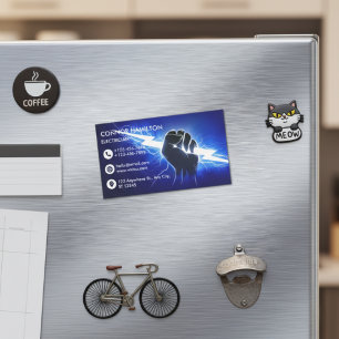 Modern Trendy Cool Blue Lightning Electrician Busi Magnetic Business Card