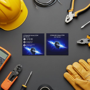 Modern Trendy Cool Blue Lightning Electrician Busi Square Business Card