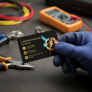 Modern Trendy Cool Lightning Electrician Business Card