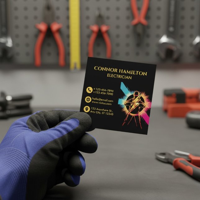 Modern Trendy Cool Lightning Electrician Square Business Card (Creator Uploaded)