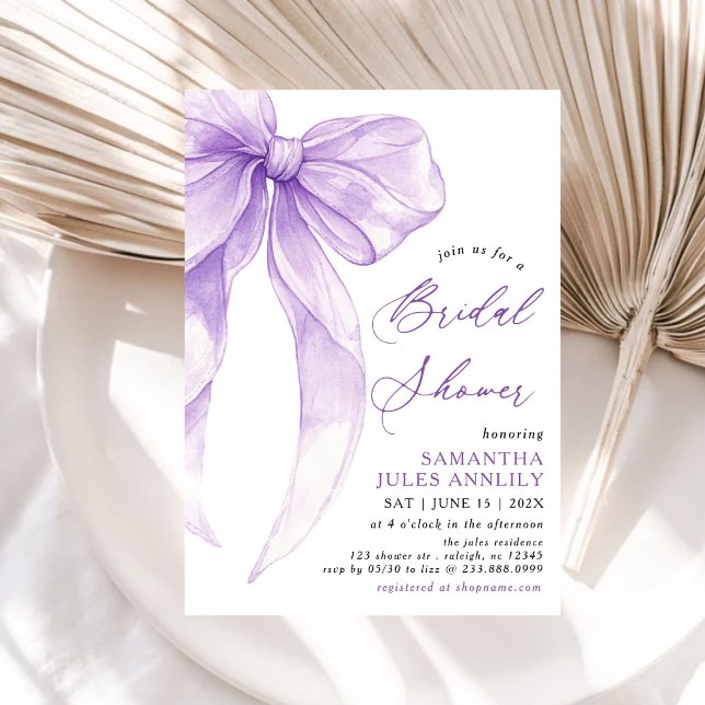 Modern Trendy Coquette Purple Bow Bridal Shower Invitation (Creator Uploaded)