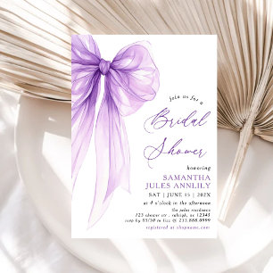Modern Trendy Coquette Purple Bow Bridal Shower Invitation