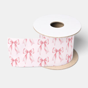 Modern Trendy Cute Coquette Pink Bow Pattern Satin Ribbon