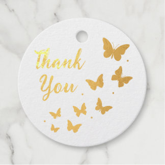 Modern Trendy Cute Gold Foil Butterfly Thank You Favour Tags