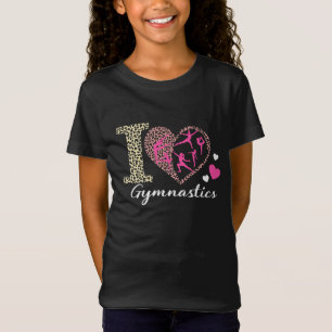Modern Trendy Cute I Love Gymnastics Leopard T-Shirt