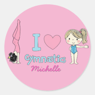 Modern Trendy Cute I Love Gymnastics Personalised  Classic Round Sticker