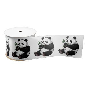 Modern Trendy Cute Panda Bear With Greenery Bamboo Satin Ribbon