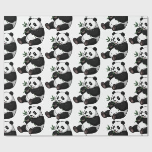 Modern Trendy Cute Panda Bear With Greenery Bamboo Wrapping Paper