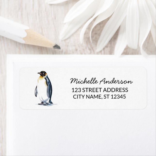 Modern Trendy Cute Penguin Return Address          (Insitu)