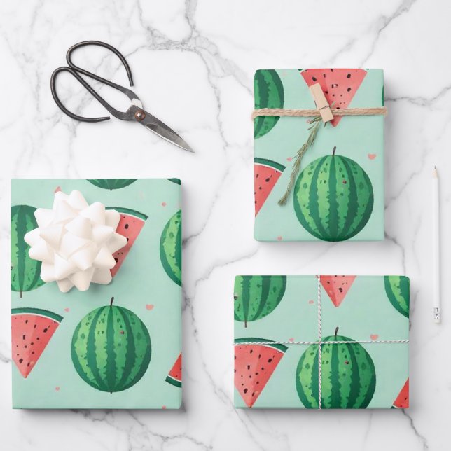 Modern Trendy Cute Watermelon Pattern              Wrapping Paper Sheet (Front)
