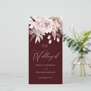 Modern Trendy Deep Burgundy Blush Wedding Program