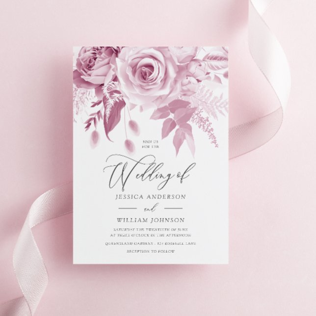 Modern Trendy Designer Dusty Pink Rose Wedding Invitation (Creator Uploaded)