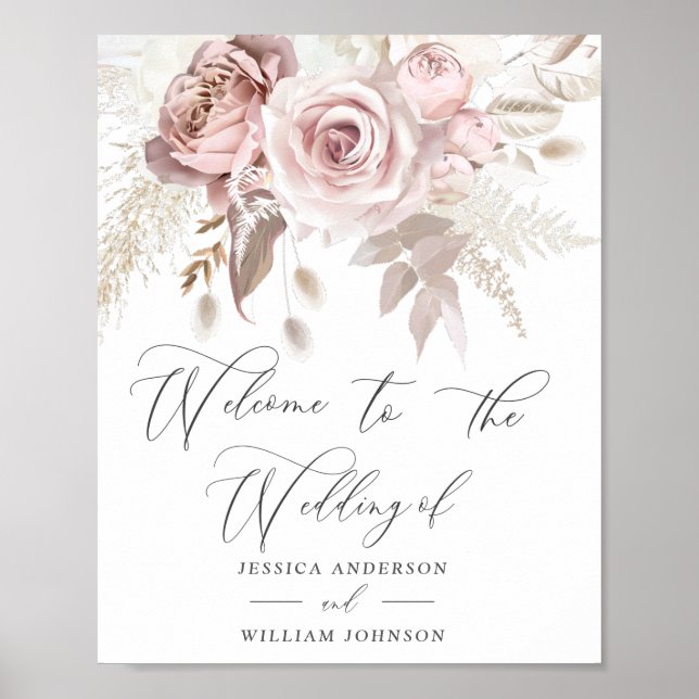 Modern Trendy Designer Dusty Rose Blush Wedding Poster (Front)