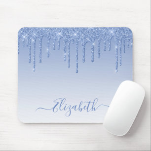 Modern Trendy Dusty Blue Glitter Stylish Script Mouse Mat