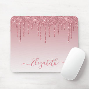Modern Trendy Dusty Pink Glitter Stylish Script Mouse Mat
